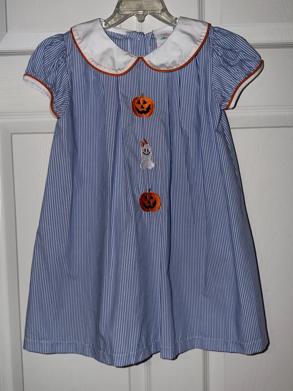 Stitchy Fish Girls Size 5 Halloween Pumpkin Ghost Pinstripe Dress